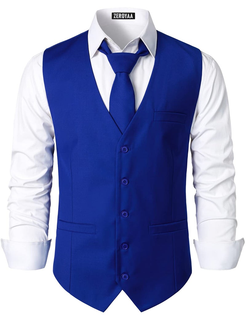 ZEROYAA Men's Hipster Urban Design 3 Pockets Business Formal Dress Vest for Suit Tuxedo ZLSV16 Royal X-Large - Image 1